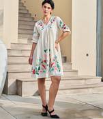 White color beautiful designer embroidery work cotton fabric tunic for girl