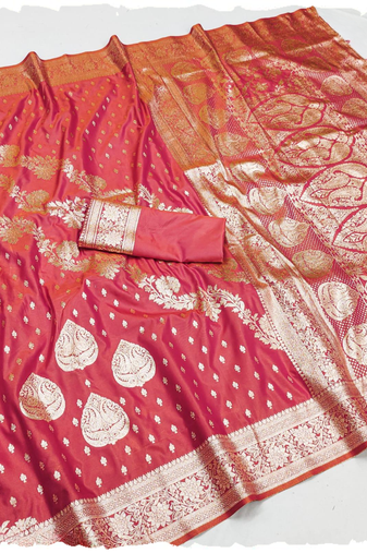 gajri zari woven banarasi silk blend saree with rich zari