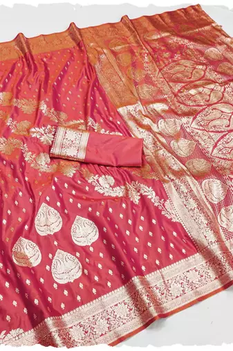 gajri zari woven banarasi silk blend saree with rich zari