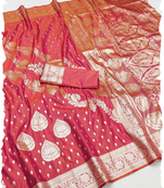 gajri zari woven banarasi silk blend saree with rich zari