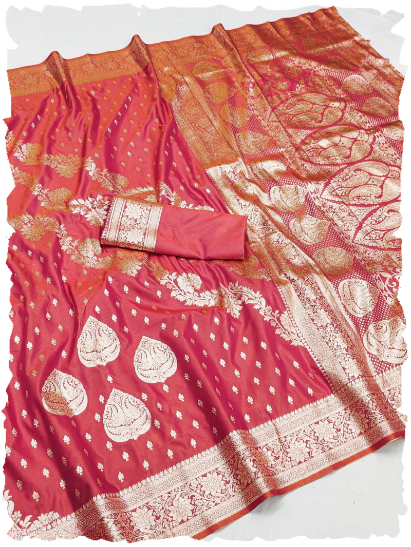 gajri zari woven banarasi silk blend saree with rich zari