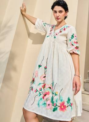White color beautiful embroidery cotton tunic for girl 3