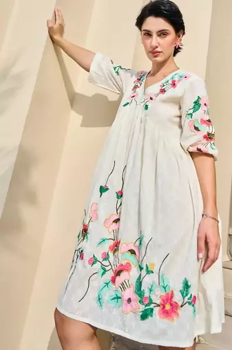 White color beautiful embroidery cotton tunic for girl