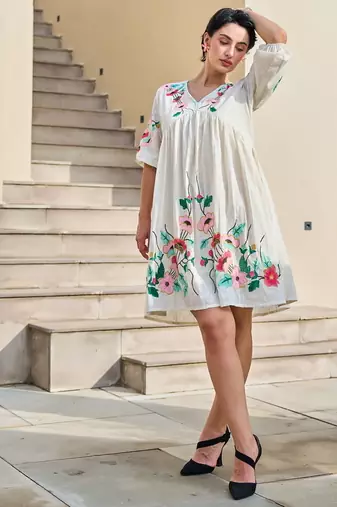 White color beautiful embroidery cotton tunic for girl