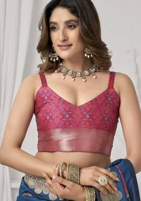 teal teal soft silk blend saree with elegant fancy pom-pom pallu 4