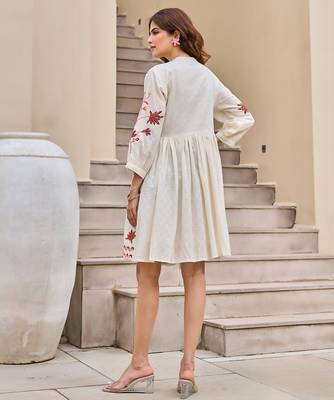 White color beautiful embroidery cotton tunic for girl 2