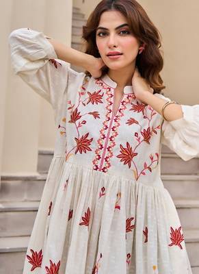 White color beautiful embroidery cotton tunic for girl 3
