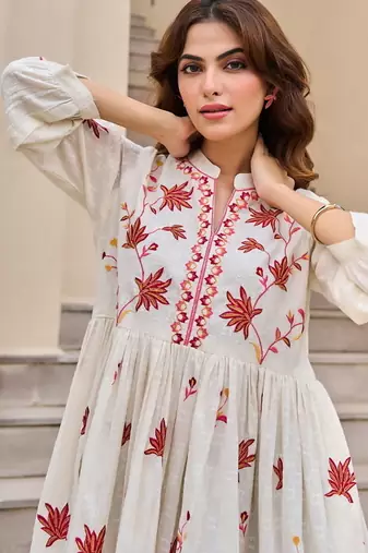 White color beautiful embroidery cotton tunic for girl