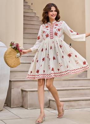 White color beautiful embroidery cotton tunic for girl 4