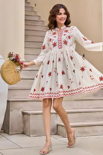 White color beautiful embroidery cotton tunic for girl
