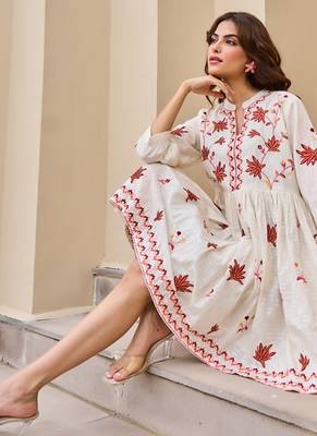 White color beautiful embroidery cotton tunic for girl 5