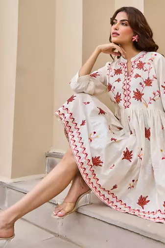 White color beautiful embroidery cotton tunic for girl