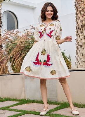 White color beautiful embroidery cotton tunic for girl 1