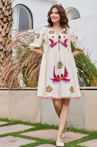 White color beautiful embroidery cotton tunic for girl