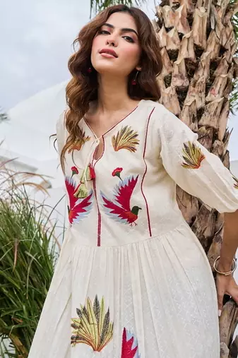 White color beautiful embroidery cotton tunic for girl