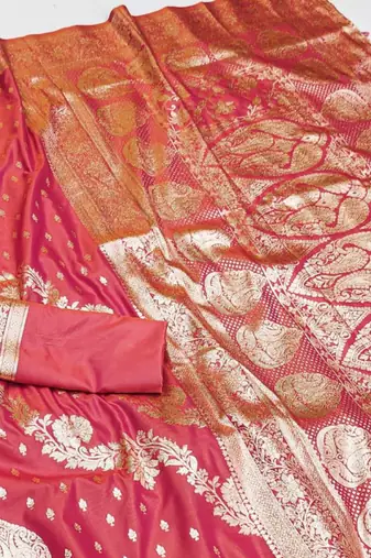 gajri zari woven banarasi silk blend saree with rich zari