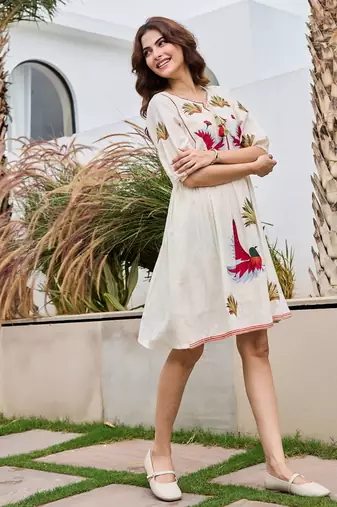 White color beautiful embroidery cotton tunic for girl