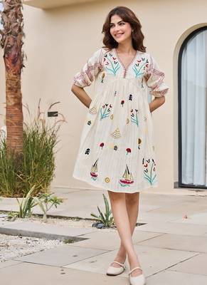 White color beautiful embroidery cotton tunic for girl 1