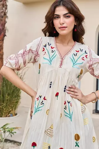 White color beautiful embroidery cotton tunic for girl