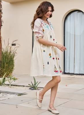 White color beautiful embroidery cotton tunic for girl 5