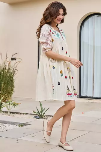 White color beautiful embroidery cotton tunic for girl