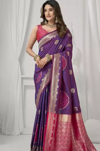 Magenta soft silk saree with elegant fancy pom-pom pallu