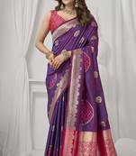 Magenta soft silk saree with elegant fancy pom-pom pallu