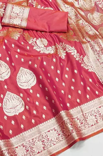 gajri zari woven banarasi silk blend saree with rich zari