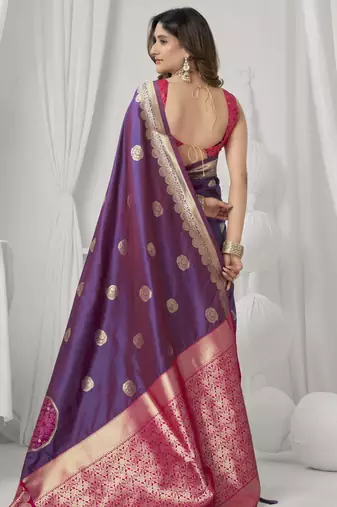Magenta soft silk blend saree with elegant fancy pom-pom pallu