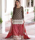Brown color vichitra silk fabric classy sequins embroidered partywear readymade suit with dupatta