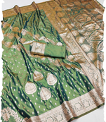 green zari woven banarasi silk blend saree with rich zari