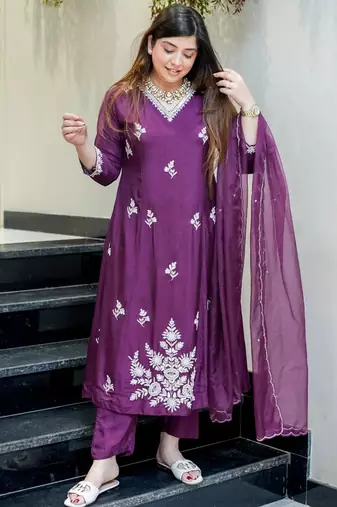 Wine color beautiful readymade dress on muslin for graceful looks