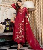 Maroon color beautiful readymade dress on muslin fabric for graceful girlie looks