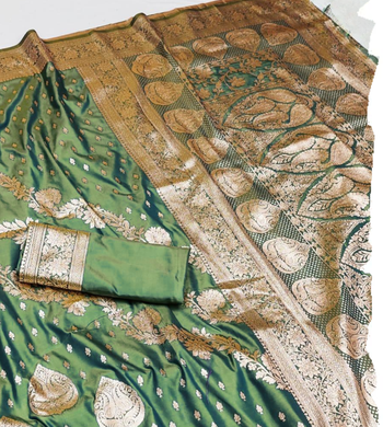 green zari woven silk blend saree with rich zari 2