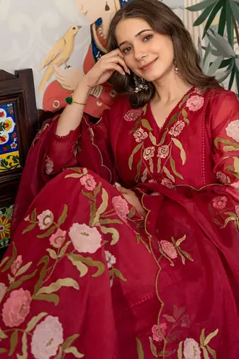 Maroon color beautiful readymade dress on muslin for graceful looks
