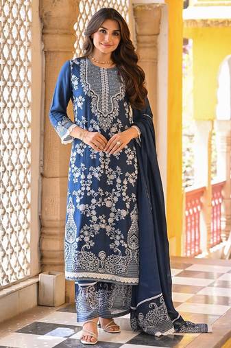 Teal color beautiful readymade dress on muslin fabric for graceful girlie looks