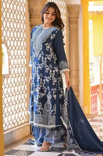Teal color beautiful readymade dress on muslin for graceful looks