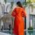 Orange color beautiful readymade dress on jacquard silk fabric for graceful girlie looks