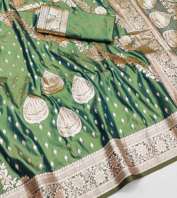green zari woven silk blend saree with rich zari 3