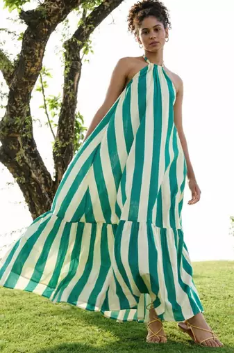 Sea green color cambric cotton fabric designer partywear gown for trendy girlie looks