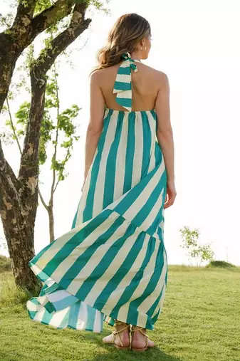 Sea green color cambric cotton partywear gown for trendy looks