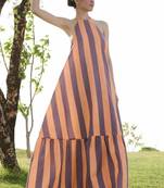 Orange color cambric cotton fabric designer partywear gown for trendy girlie looks