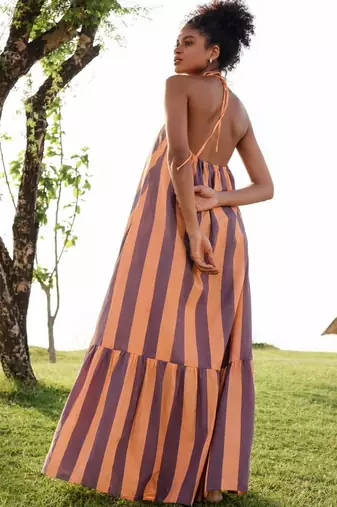 Orange color cambric cotton partywear gown for trendy looks