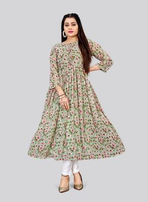 Pista color georgette readymade kurti for festive looks 1