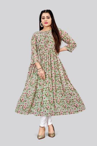 Pista color georgette fabric readymade kurti for ethnic festive looks