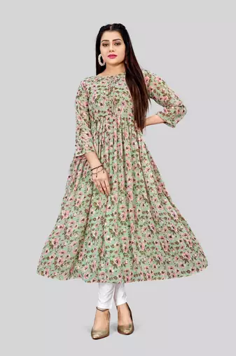 Pista color georgette fabric readymade kurti for ethnic festive looks