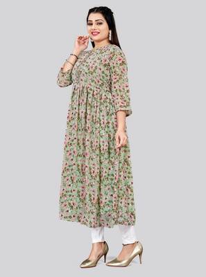 Pista color georgette readymade kurti for festive looks 4