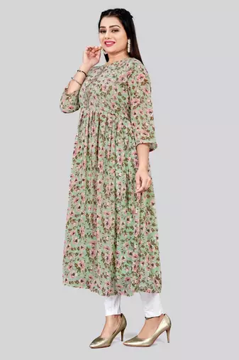 Pista color georgette readymade kurti for festive looks