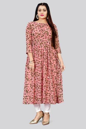 Pink color georgette fabric readymade kurti for ethnic festive looks