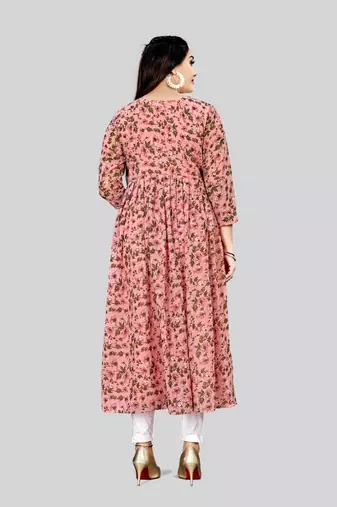 Pink color georgette readymade kurti for festive looks